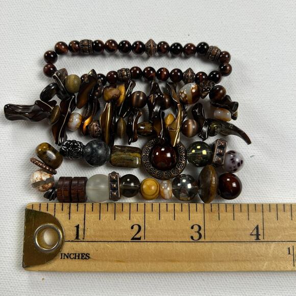 Handmade Beaded Bracelet Trio Tribal Browns Earth Tones Mixed Materials - Picture 8 of 9